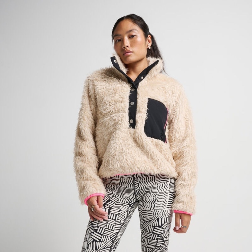STANCE | "Heatin' Up" Sherpa Pullover Beige Ivory Pink Black Jacket | Large